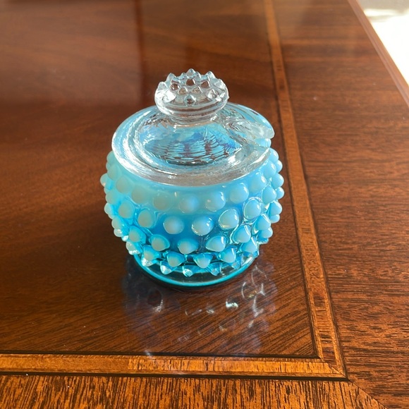 Fenton Other - - Fenton Blue opalescent mustard jar with lid